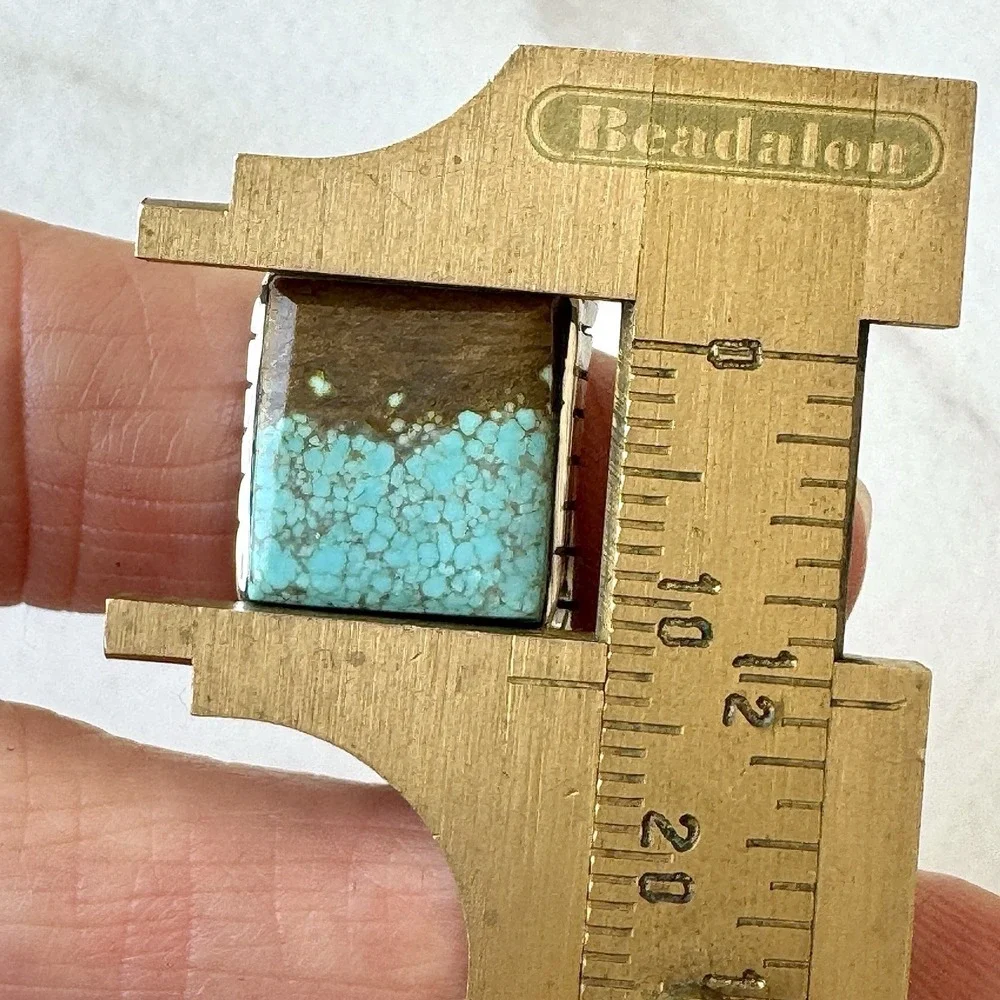 Navajo Turquoise Mens Ring Sz 12.5 Rectangle Signed Jack Sterling 14mm